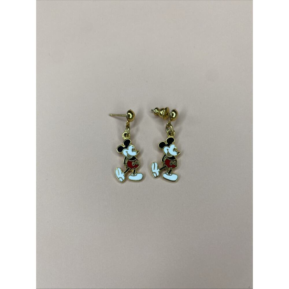Vtg Walt Disney Productions Mickey Mouse Earrings Gold Tone Dangle Stud 80s